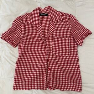 Reformation Checkered Linen Short Sleeve Shirt Size XS